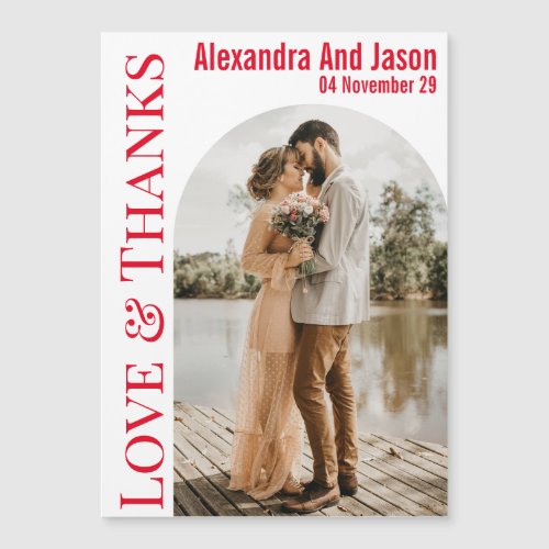 Modern Love and Thanks Wedding Photo Favors Magnet