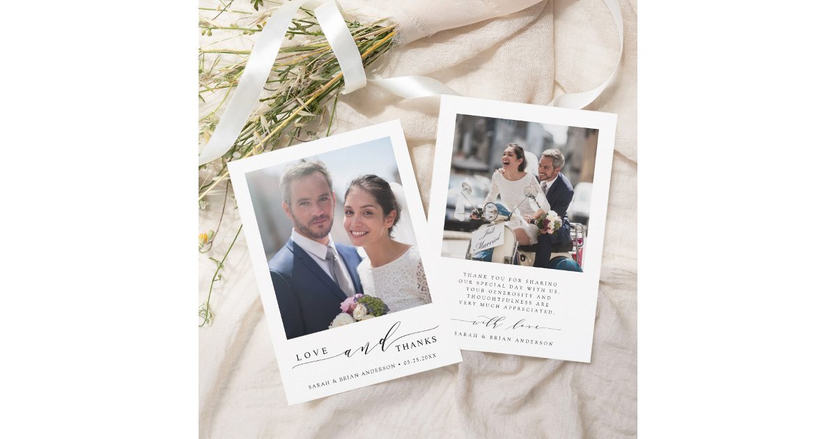 Modern Love and Thanks Wedding Photo Thank You Card | Zazzle