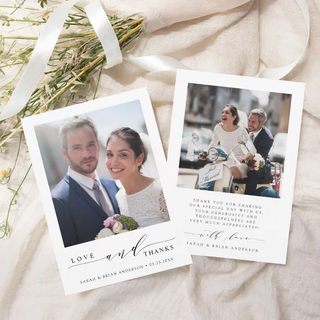 Modern Love and Thanks Wedding Photo Thank You Card | Zazzle