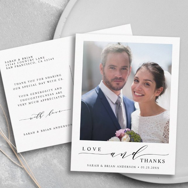 Modern Love and Thanks Wedding Photo Thank You Postcard (Front & Back)