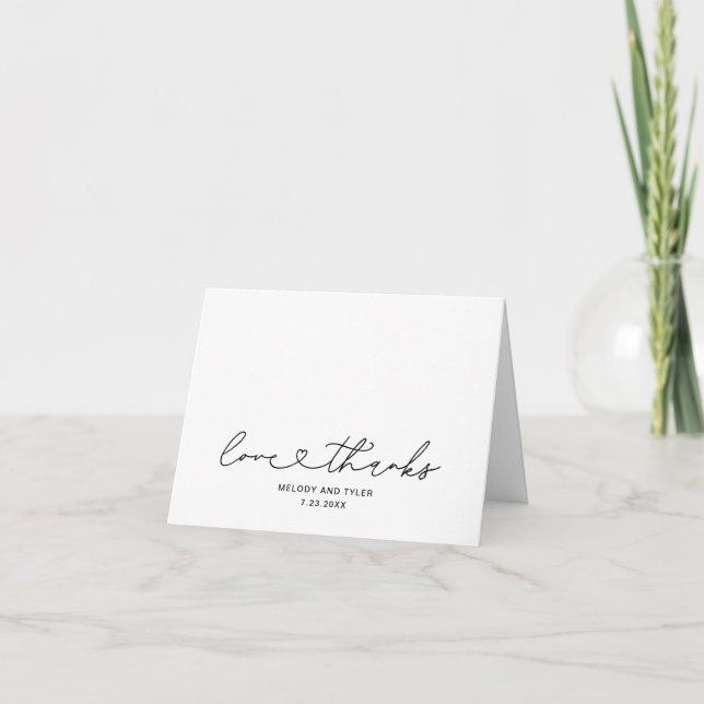 Modern Love and Thanks Wedding Script Heart Folded Letterpress Thank You Card (Front)