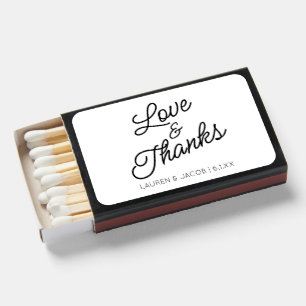 Modern Love and Thanks White Black Wedding Matchboxes