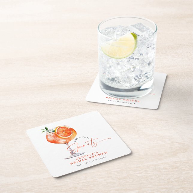 Modern Love At First Spritz Bridal Shower  Square Paper Coaster (Insitu)
