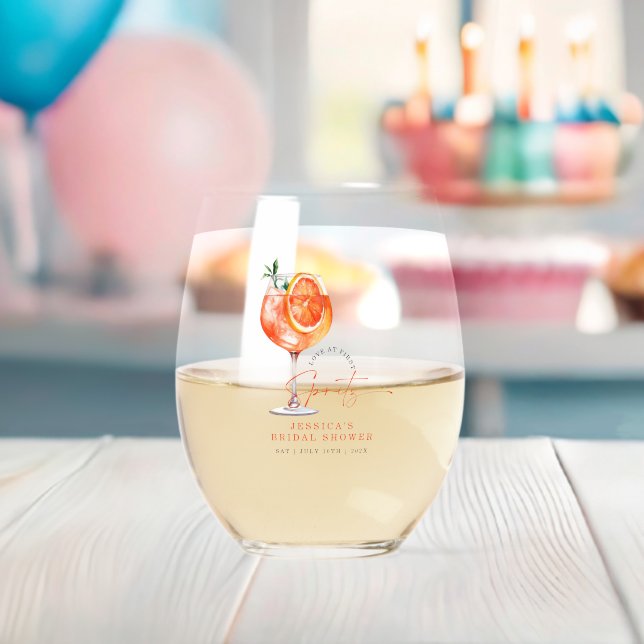 Modern Love At First Spritz Bridal Shower  Stemless Wine Glass (Insitu (Baby Shower))