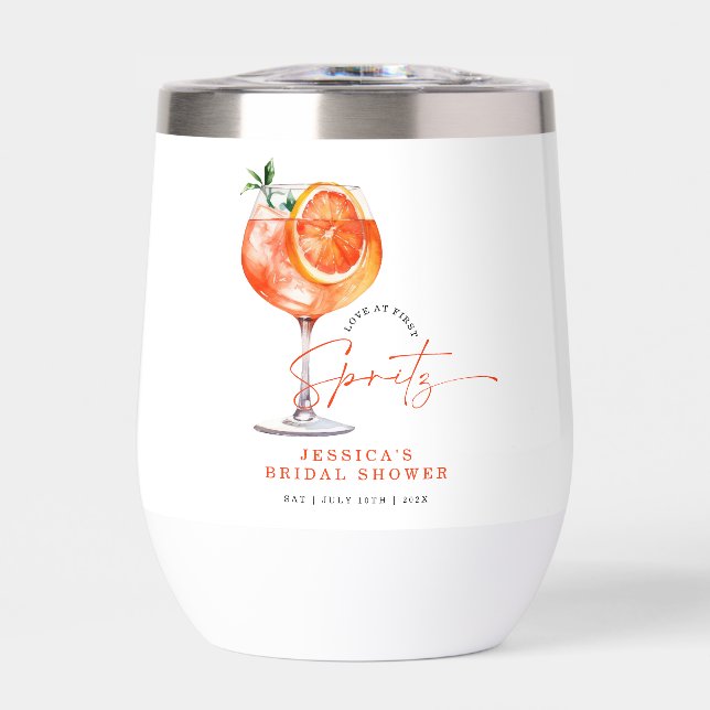 Modern Love At First Spritz Bridal Shower  Thermal Wine Tumbler (Front)