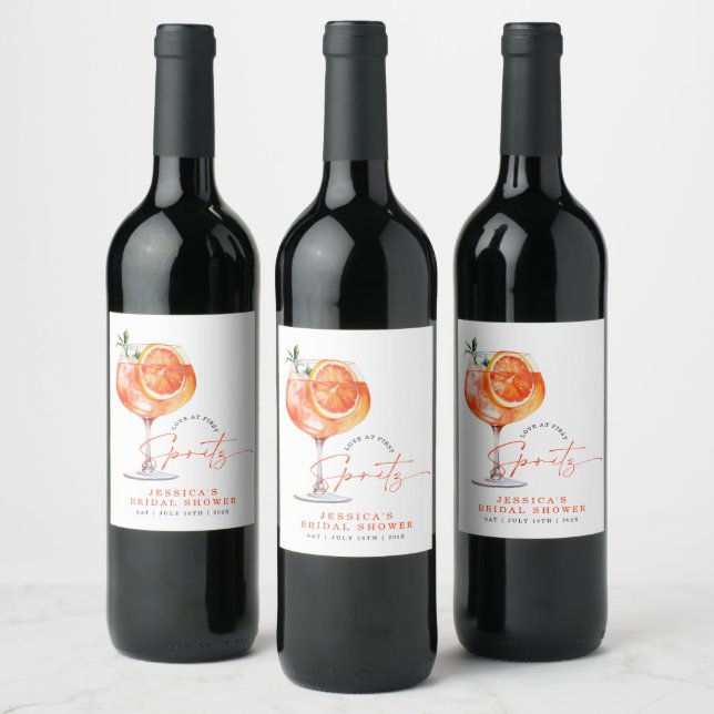 Modern Love At First Spritz Bridal Shower  Wine Label (Bottles)