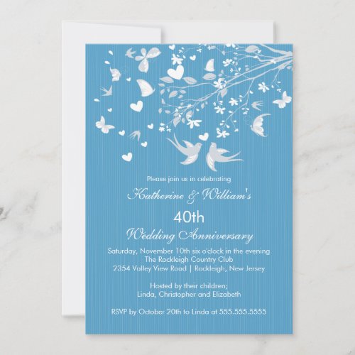 Modern Love Birds Anniversary Party Invitation 5" X 7" Invitation Card