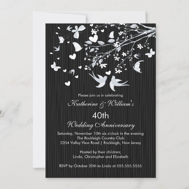 Modern Love Birds Anniversary Party Invitation (Front)