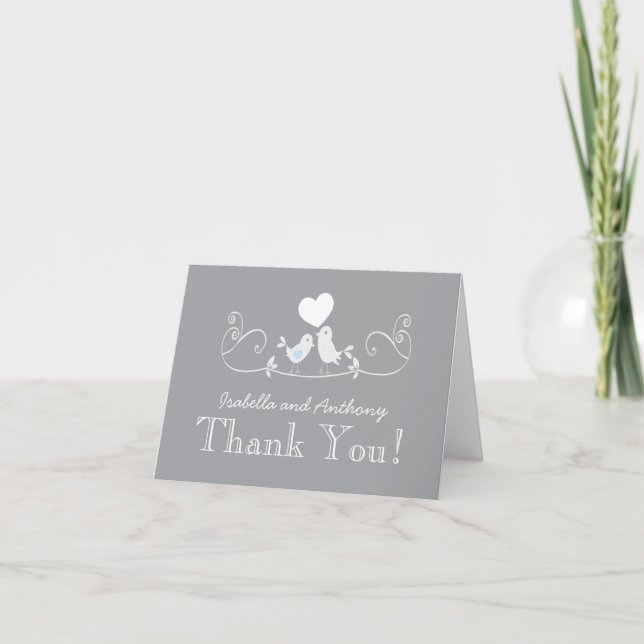 Modern Love Birds Baby Shower Thank You Note Card (Front)