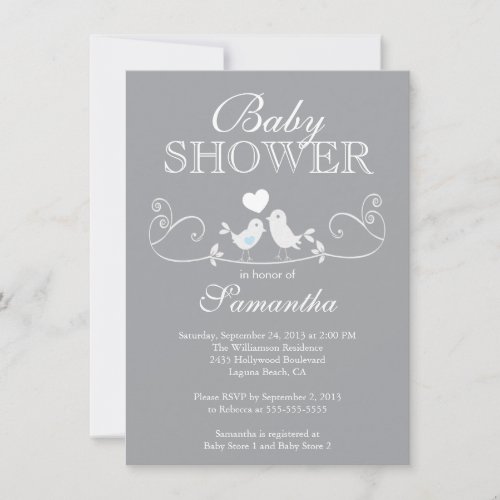 Modern Love Birds Boys Baby Shower Invitation