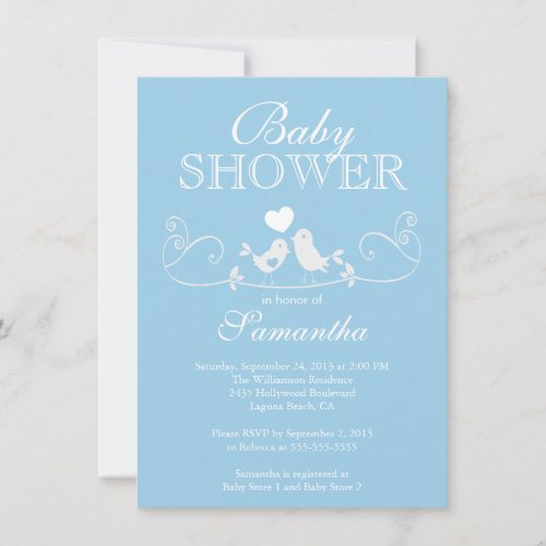 Modern Love Birds Boys Baby Shower Invitation