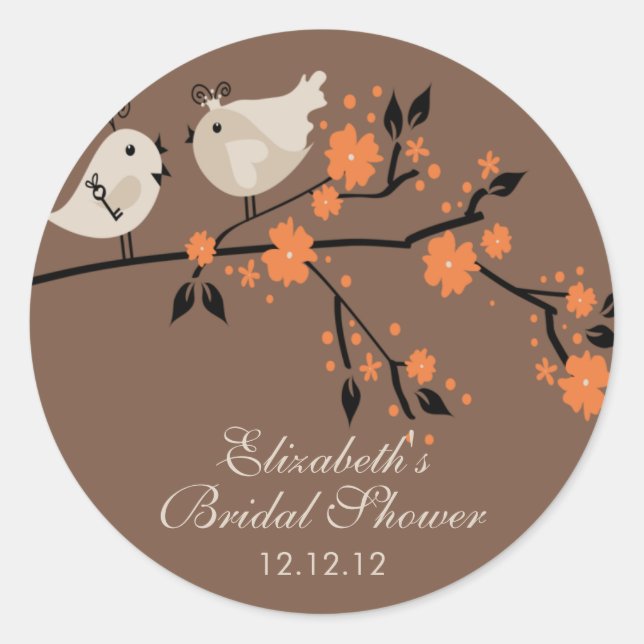 Modern Love Birds Bridal Shower Classic Round Sticker (Front)