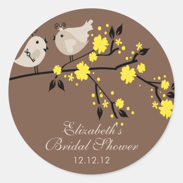 Modern Love Birds Bridal Shower Classic Round Sticker (Front)