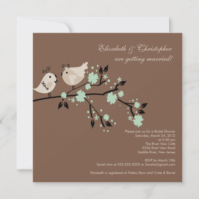 Modern Love Birds Bridal Shower Invitation (Front)