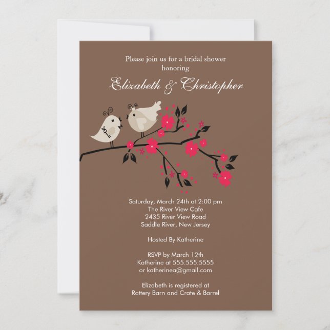 Modern Love Birds Couples Bridal Shower Invitation (Front)