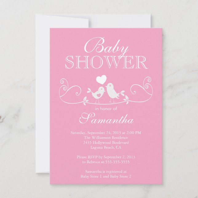 Modern Love Birds Girls Baby Shower Invitation (Front)