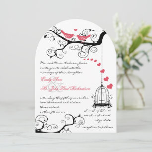 Modern Love Birds Pink Wedding Invite