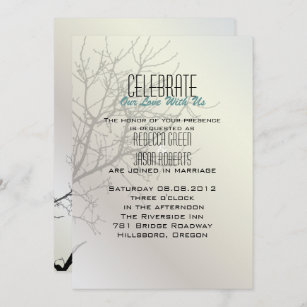 Modern Love Birds Tree white  Wedding Invitations