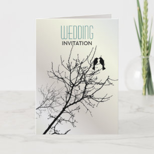 Modern Love Birds Tree white Wedding Invitations