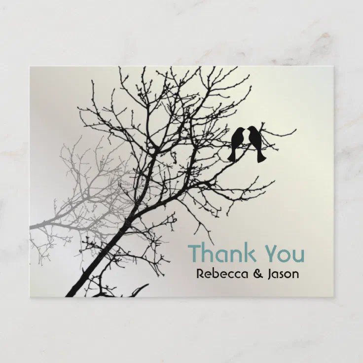 Modern Love Birds Tree white Wedding thank you Postcard | Zazzle
