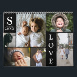 Modern Love Black Color Block Family Photo Collage Calendar<br><div class="desc">Modern Love Black Color Block Family Photo Collage Christmas & New Year Monthly Calendar - with personalized Love Word, family last name, year, and initial letter, all arranged in an elegant grid layout. This modern and sleek design displays 6 of your own pictures beautifully on the cover, 6 more on...</div>