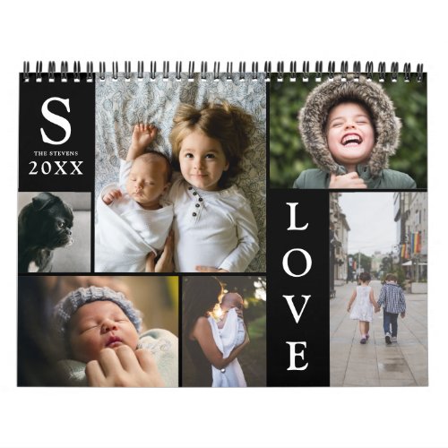 Modern Love Black Color Block Family Photo Collage Calendar