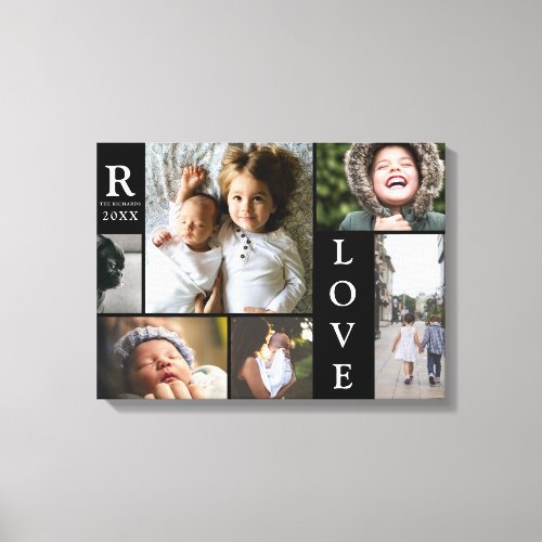 Modern Love Black Color Block Family Photo Collage Canvas Print