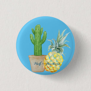 Modern Love Blue Pineapple and Cactus Button