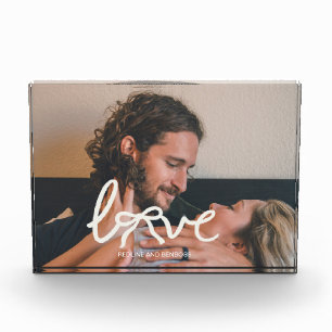 Modern Love Bow Typography Couple Custom Photo Acrylic Award
