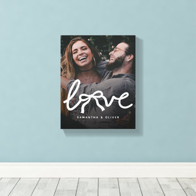 Modern Love Bow Typography Couple Custom Photo Canvas Print (Insitu(Wood Floor))