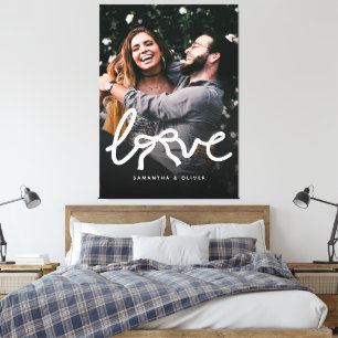 Modern Love Bow Typography Couple Custom Photo Canvas Print