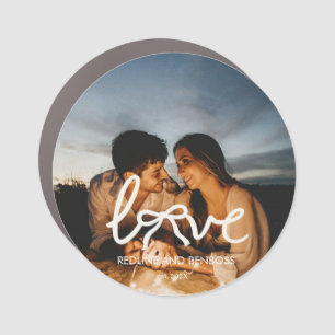 Modern Love Bow Typography Couple Custom Photo Car Magnet