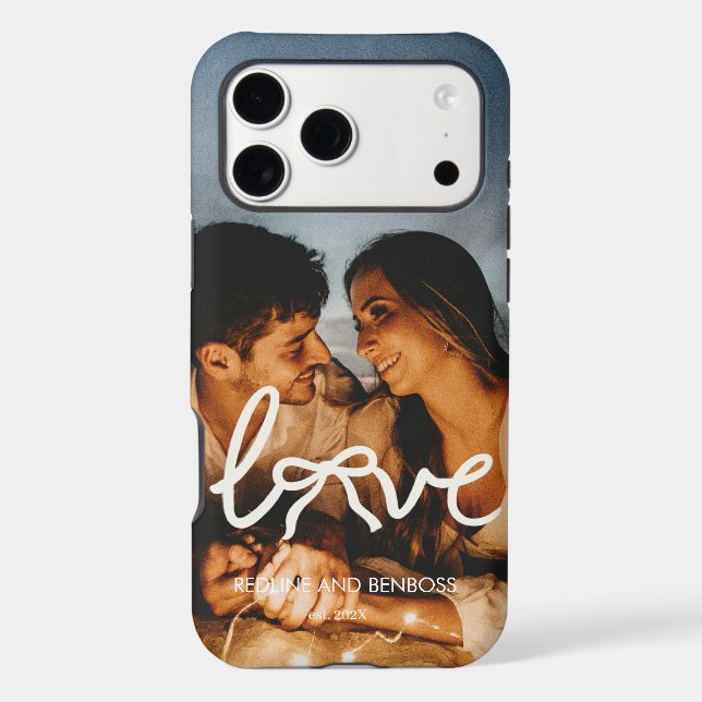 Modern Love Bow Typography Couple Custom Photo Case-Mate iPhone Case (Back)