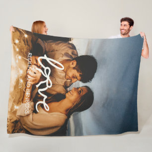 Modern Love Bow Typography Couple Custom Photo Fleece Blanket