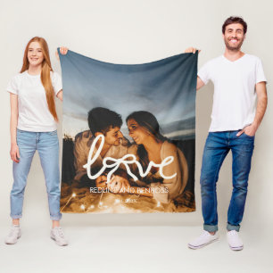Modern Love Bow Typography Couple Custom Photo Fleece Blanket