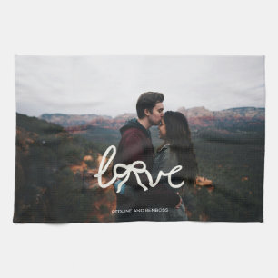 Modern Love Bow Typography Couple Custom Photo Kitchen Towel