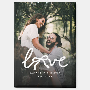 Modern Love Bow Typography Couple Custom Photo Magnet