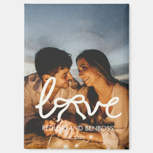 Modern Love Bow Typography Couple Custom Photo Magnet