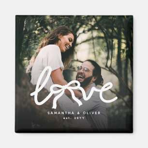 Modern Love Bow Typography Couple Custom Photo Magnet
