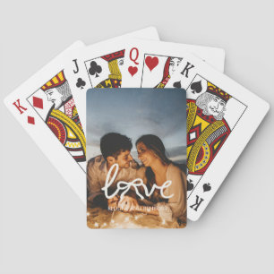 Modern Love Bow Typography Couple Custom Photo Poker Cards