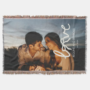 Modern Love Bow Typography Couple Custom Photo Throw Blanket