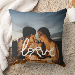 Modern Love Bow Typography Couple Custom Photo Throw Pillow