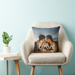 Modern Love Bow Typography Couple Custom Photo Throw Pillow