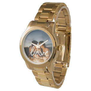 Modern Love Bow Typography Couple Custom Photo Wat Watch