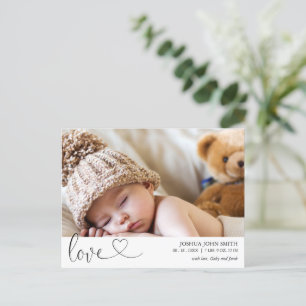 Modern Love Calligraphy Birth Announcement Postcard