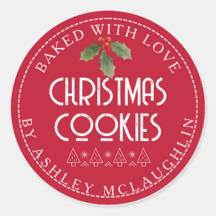 Modern Love Christmas Baked with Red White Classic Round Sticker