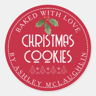 Modern Love Christmas Baked with Red White Classic Round Sticker