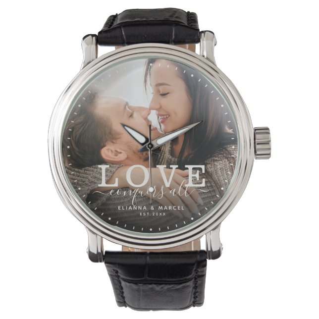Modern Love conquers all Wedding Photo Script Watch (Front)
