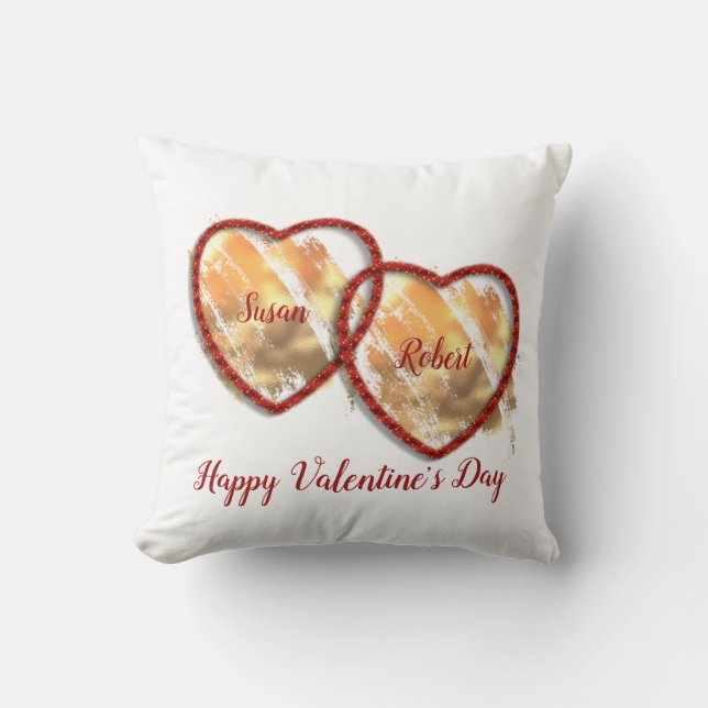 Modern Love Couple Dual Heart Happy Valentines Day Throw Pillow (Front)