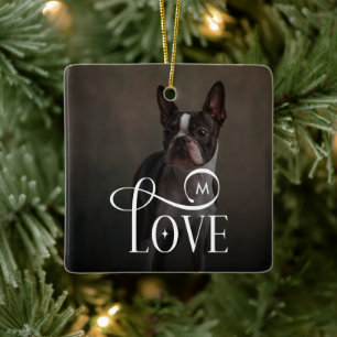 Modern Love Custom Dog Pets Photo Monogram Ceramic Ornament
